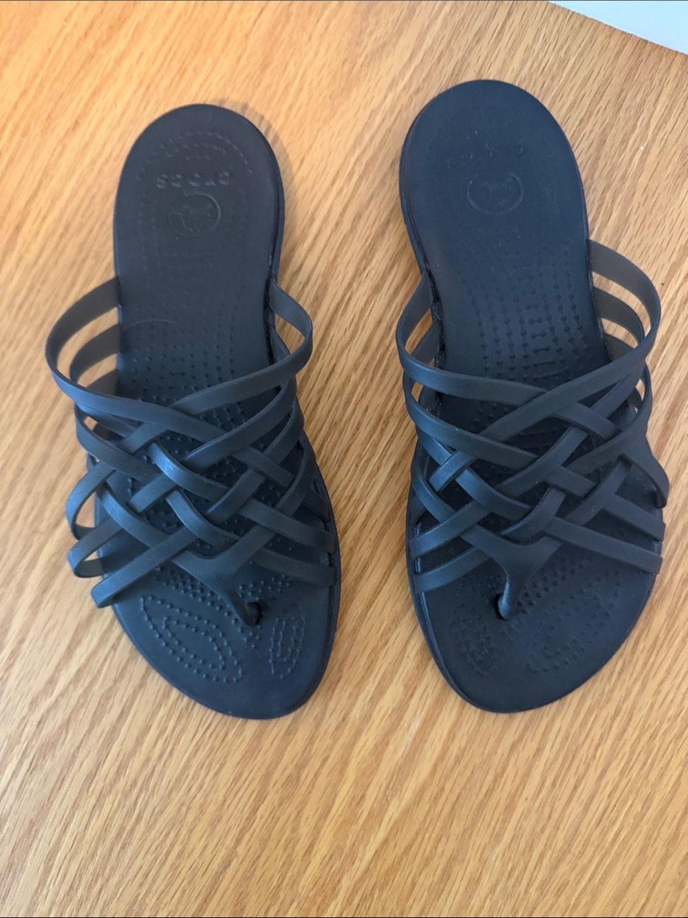 CROCS Women's Black Huarache Multi-Strap Slide Sandals